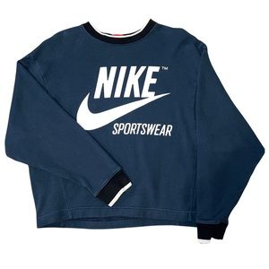 Blue, black, and white Nike Sportswear crew neck.